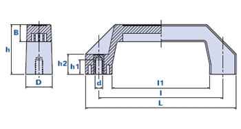 Bridge handle with blind threaded bushes