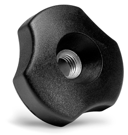 3-lobe knob with pass-through threaded bush