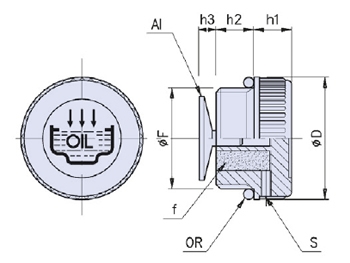 Knurled oil fill plug with breather, filter and anti-splash disc