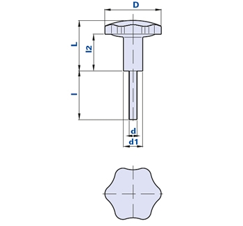 6-lobe knob with high hub and stainless steel threaded pin