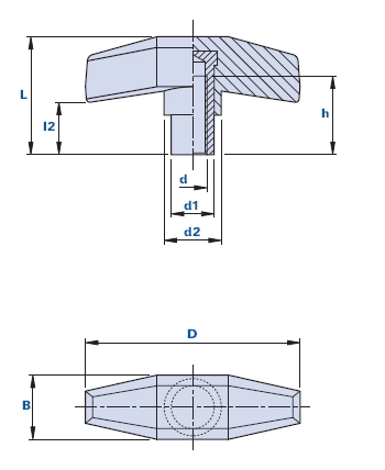 T handgrip with blind threaded bush