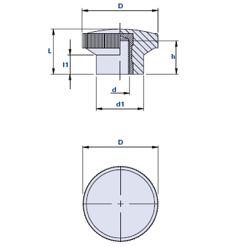 Knurled grip knob with blind threaded bush