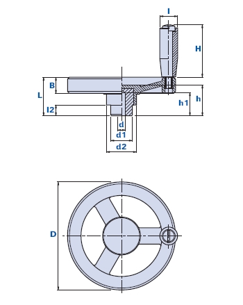 Spoked handwheel with fixed revolving handgrip