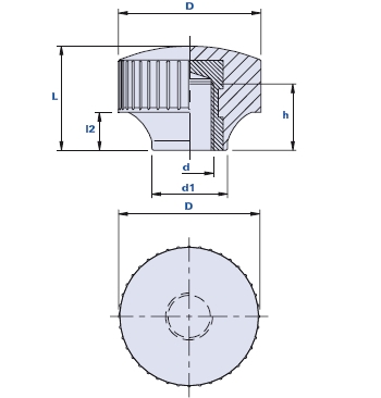 Knurled grip knob with blind threaded bush