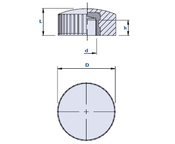 Knurled grip knob with blind threaded bush