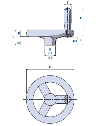 Spoked handwheel with fixed revolving handgrip
