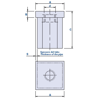 Threaded cap with insert for square-section pipes