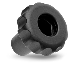 Fluted grip knob with high hub and hexagonal seat for screws and nuts