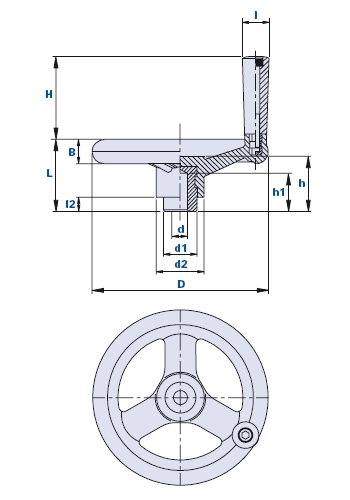 Speichenhandrad mit festem drehbarem Griff