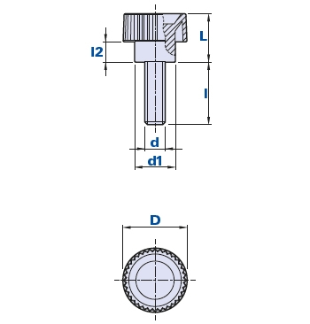 Knurled grip knob with threaded pin