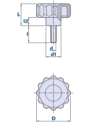 Fluted grip knob with threaded pin