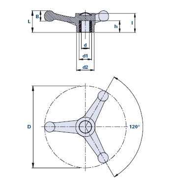 Dreiarmiges Handrad