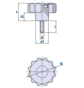 Fluted grip knob with threaded pin