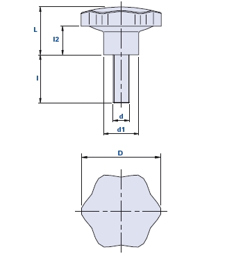 6-lobe knob with threaded pin