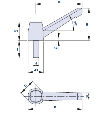 Fixed lever handle with threaded pin