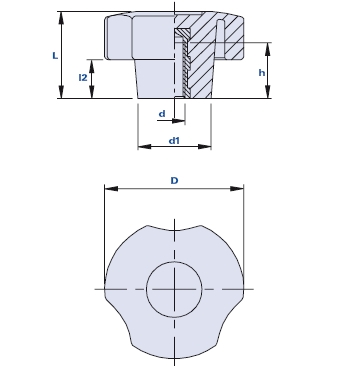 3-lobe knob with blind threaded bush