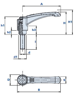 Metal adjustable clamping lever with threaded pin