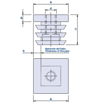 Threaded cap without insert for square-section pipes