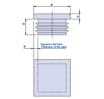 Tappo piano per tubi a sezione quadrata