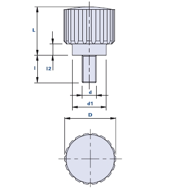 Fluted grip knob with threaded pin