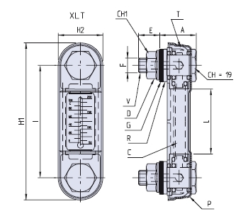 Vertikal Ölstandsschauglas mit Thermometer und Schutzgehäuse aus Metall