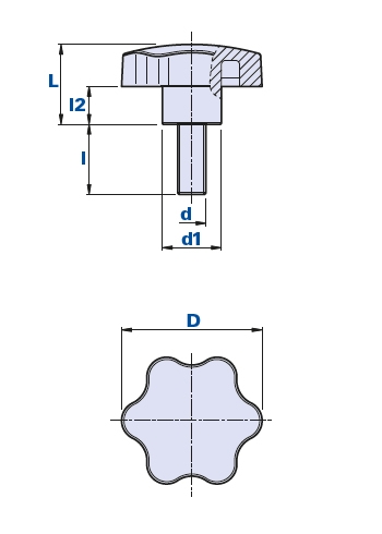 6-lobe knob with threaded pin