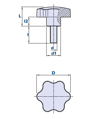 6-lobe knob with threaded pin