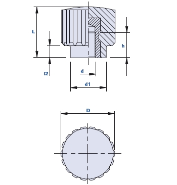 Fluted grip knob with blind threaded bush