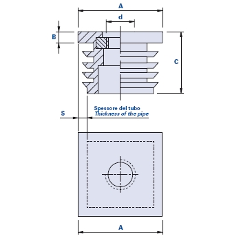 Threaded cap with insert for square-section pipes