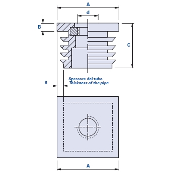 Tappo filettato con inserto per tubi a sezione quadrata