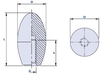 Oval knob with blind threaded hole
