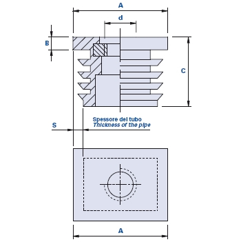 Threaded cap with insert for rectangular-section pipes