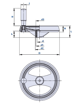 Diametrical band handwheel with fixed revolving handgrip