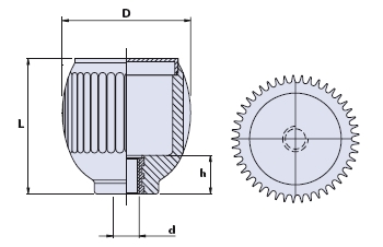 Knurled grip knob with pass-through threaded bush