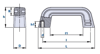 Bridge handle with blind threaded bushes