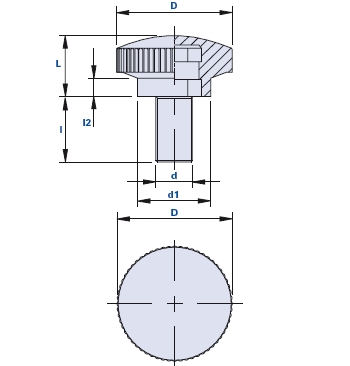 Knurled grip knob with threaded pin