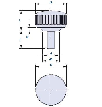 Knurled grip knob with threaded pin