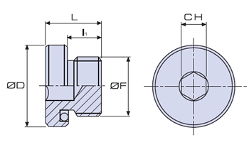 Cylindrical steel plug with internal hex and rubber seal