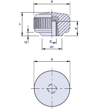 Knurled grip knob with blind threaded bush