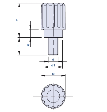 Fluted grip knob with threaded pin