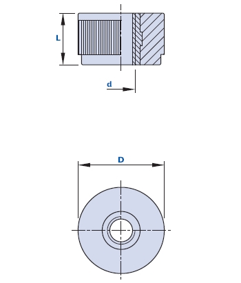 Knurled grip knob with pass-through threaded bush