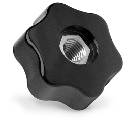 6-lobe knob with pass-through threaded bush