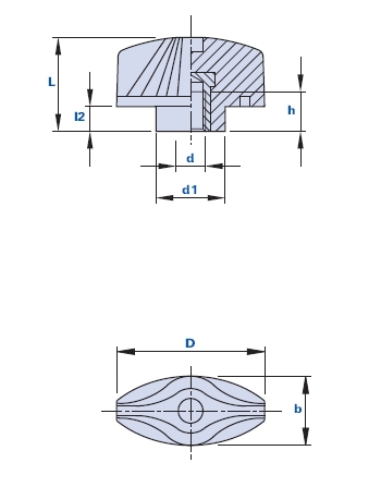 Wing nut with collar and blind threaded bush