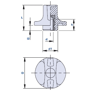 Wing nut with blind threaded bush