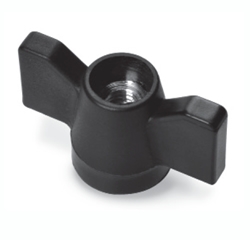 Wing nut with pass-through threaded bush