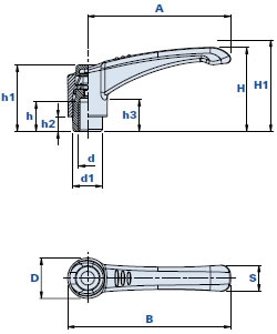 Metal adjustable clamping lever with threaded bush