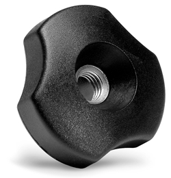 3-lobe knob with pass-through threaded bush