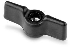 Wing nut with pass-through threaded bush