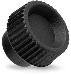 Knurled grip knob with blind threaded bush